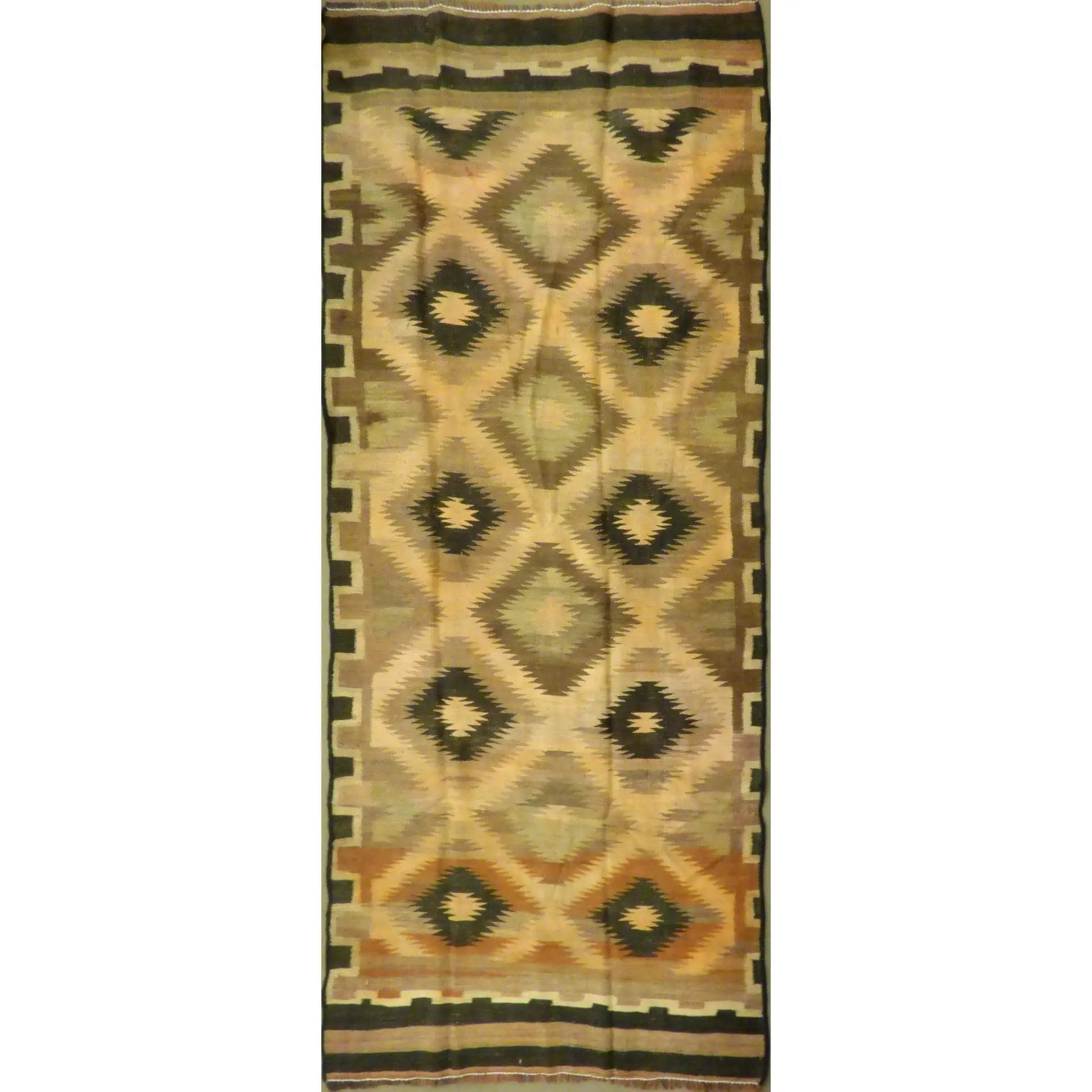 One Of The Kind Authentic Hand-Knotted Sanandaj Vintage Kilim 8'8" X 3'9"